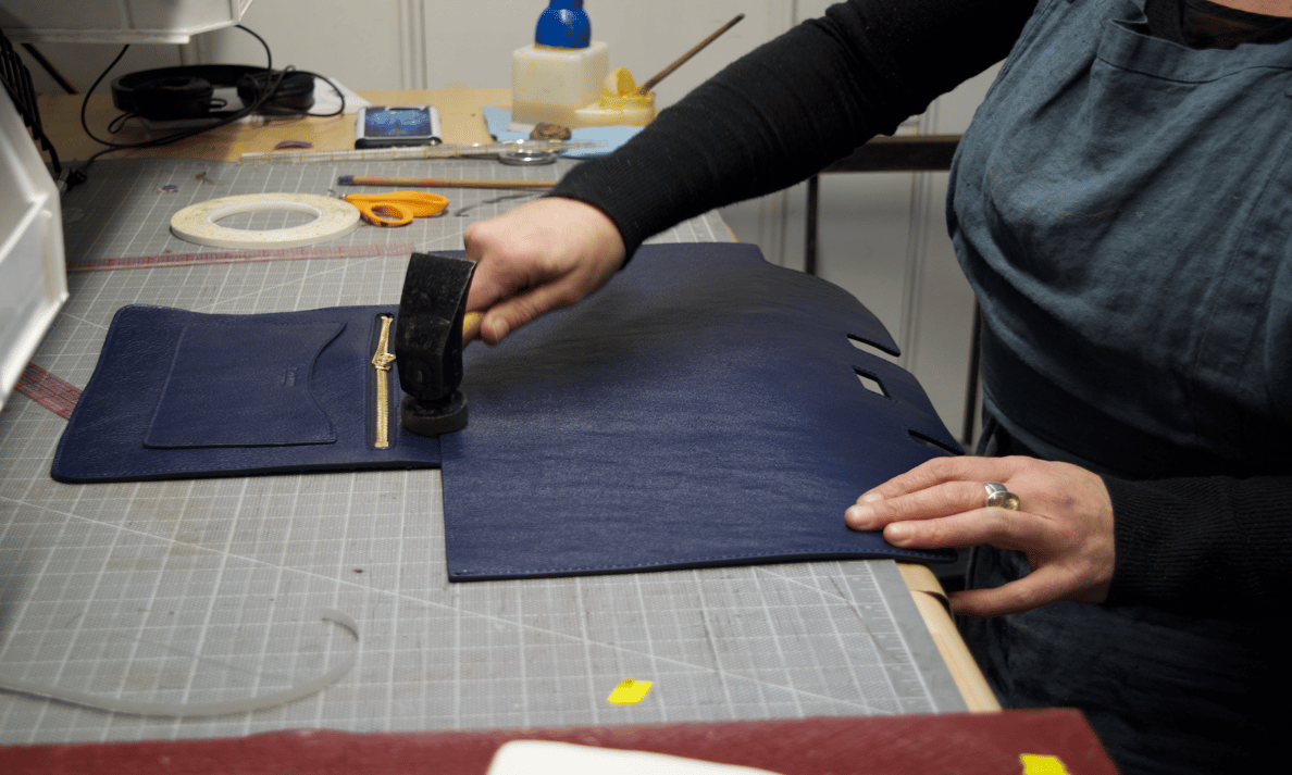 Assembling the interior pocket of the Lotuff Leather Day Satchel