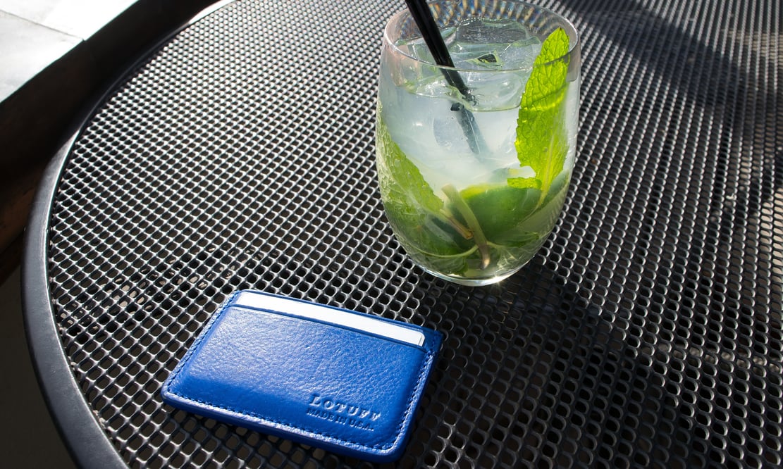 Drinks on the Vendue Hotel rooftop (and an electric blue Lotuff Leather wallet) in Charleston, South Carolina