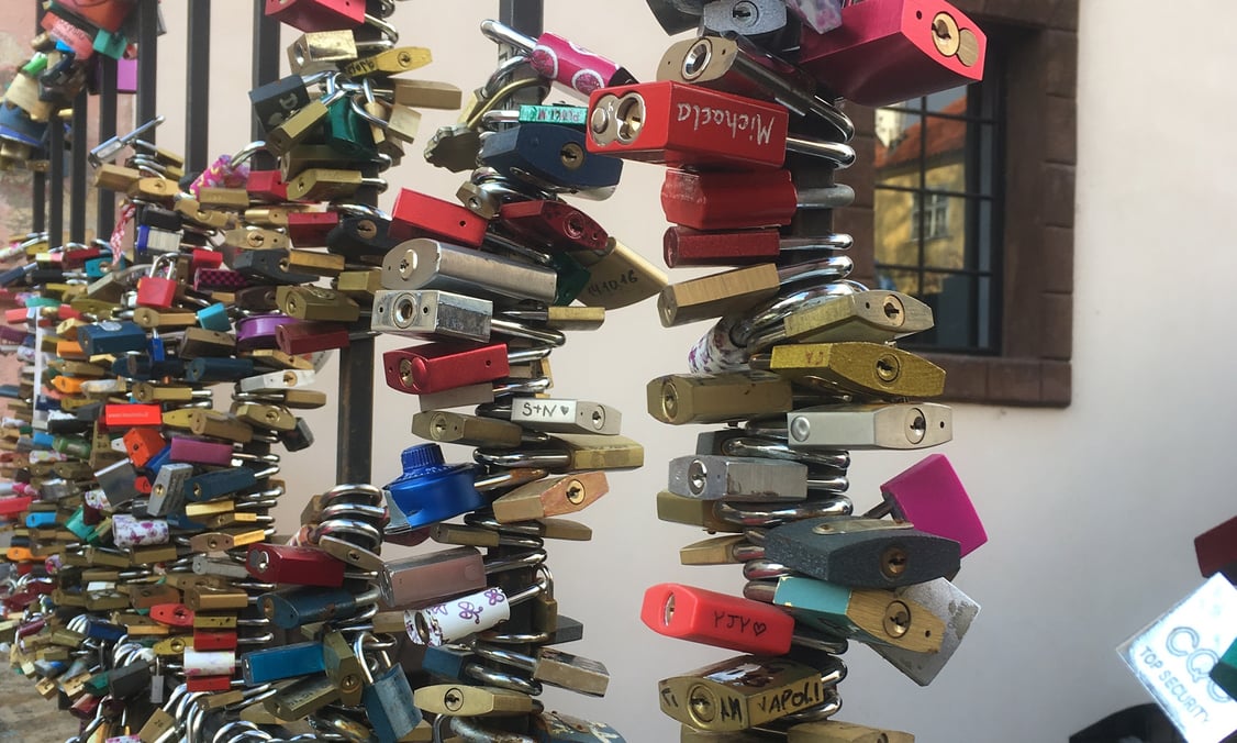 Locks nearby the Lennon Wall in Prague, Czech Republic