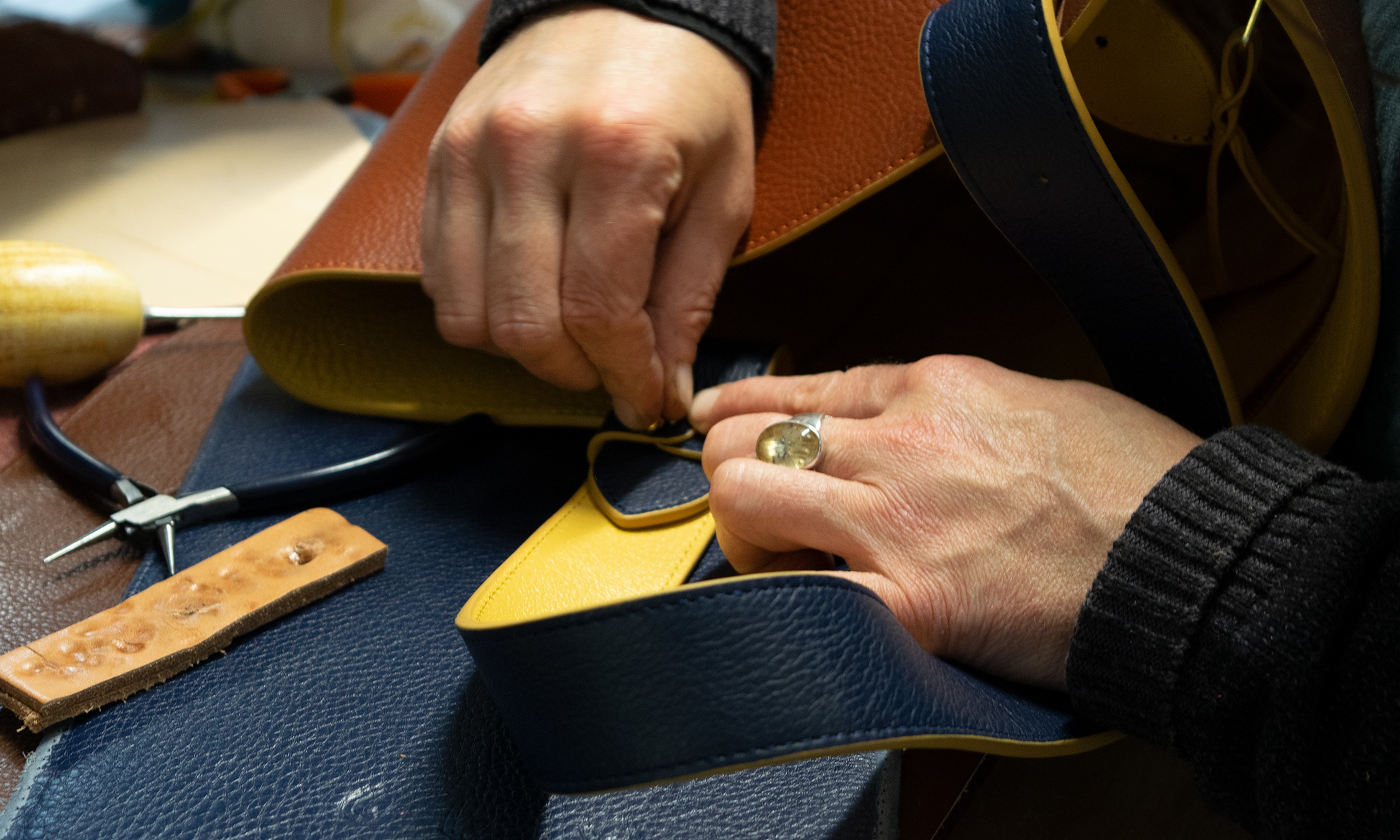 Attaching the Rivet on The Bucket Bag