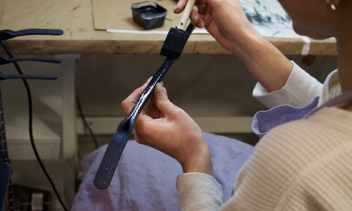 Painting the Lotuff Leather Day Satchel handles in Indigo