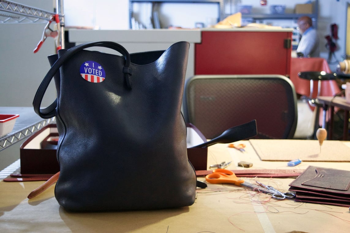 Lotuff Leather Sling Backpack with "I Voted" sticker