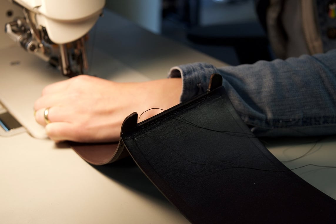 Stitching the Lotuff Leather Bridle Compass Lock Briefcase in chocolate
