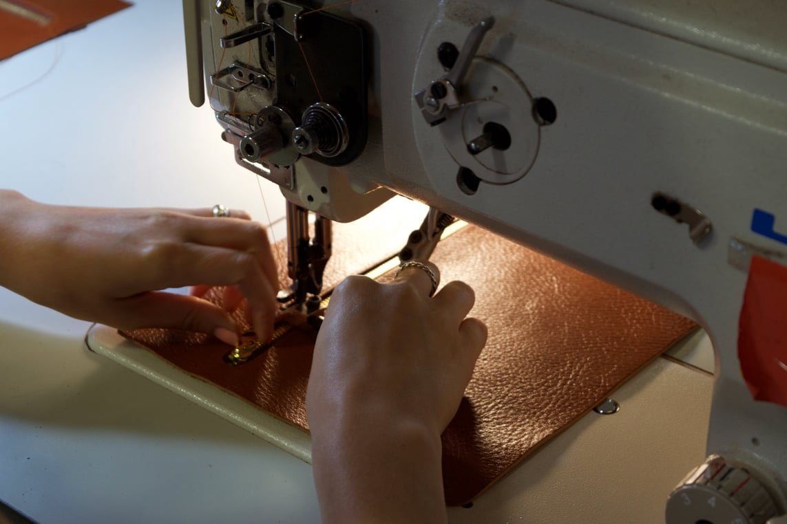 Stitching the Lotuff Leather No. 12 Tote in saddle tan