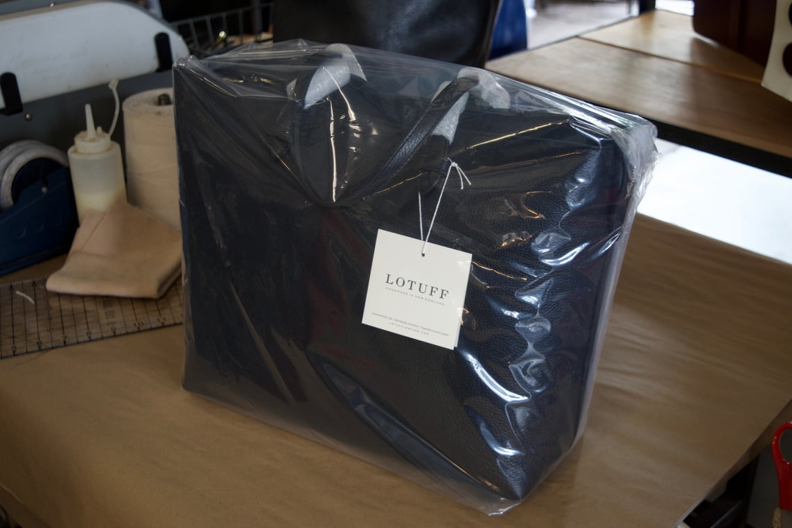 Packaging the Lotuff Leather No. 12 Tote in black