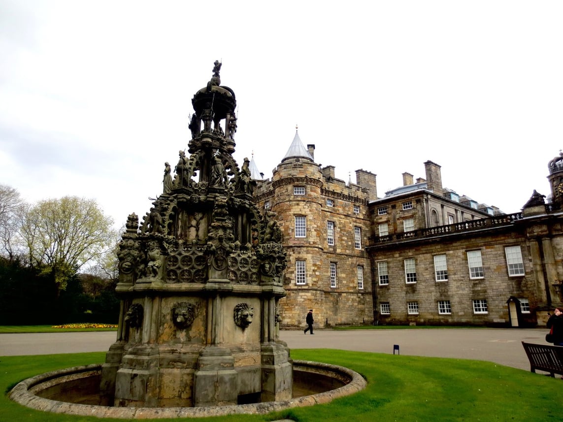 Outside of Holyroodhouse Palace in Edinburgh, Scotland