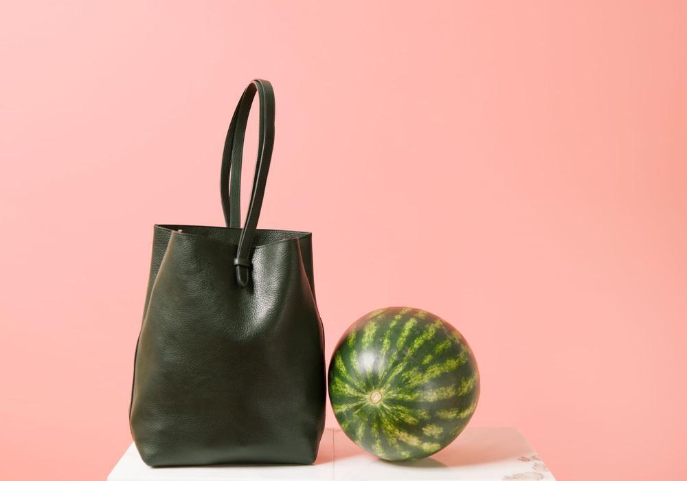 Lotuff Leather Sling backpack and a watermelon