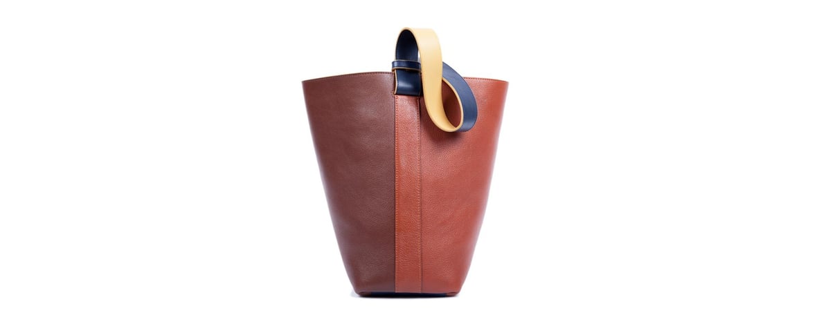 Lotuff Leather Bucket Shoulder Bag in chestnut and saddle tan