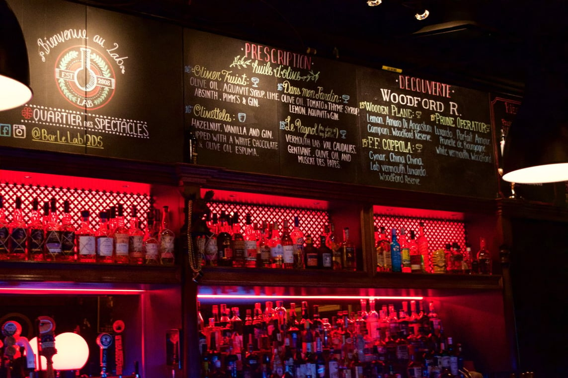 Cocktail menu at Bar Le Lab in Montréal, Quebec, Canada