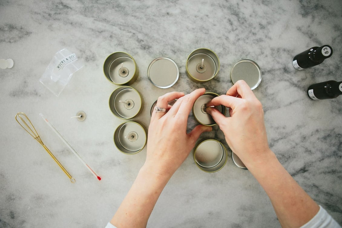 Hand-making some Candlefish votives in Charleston