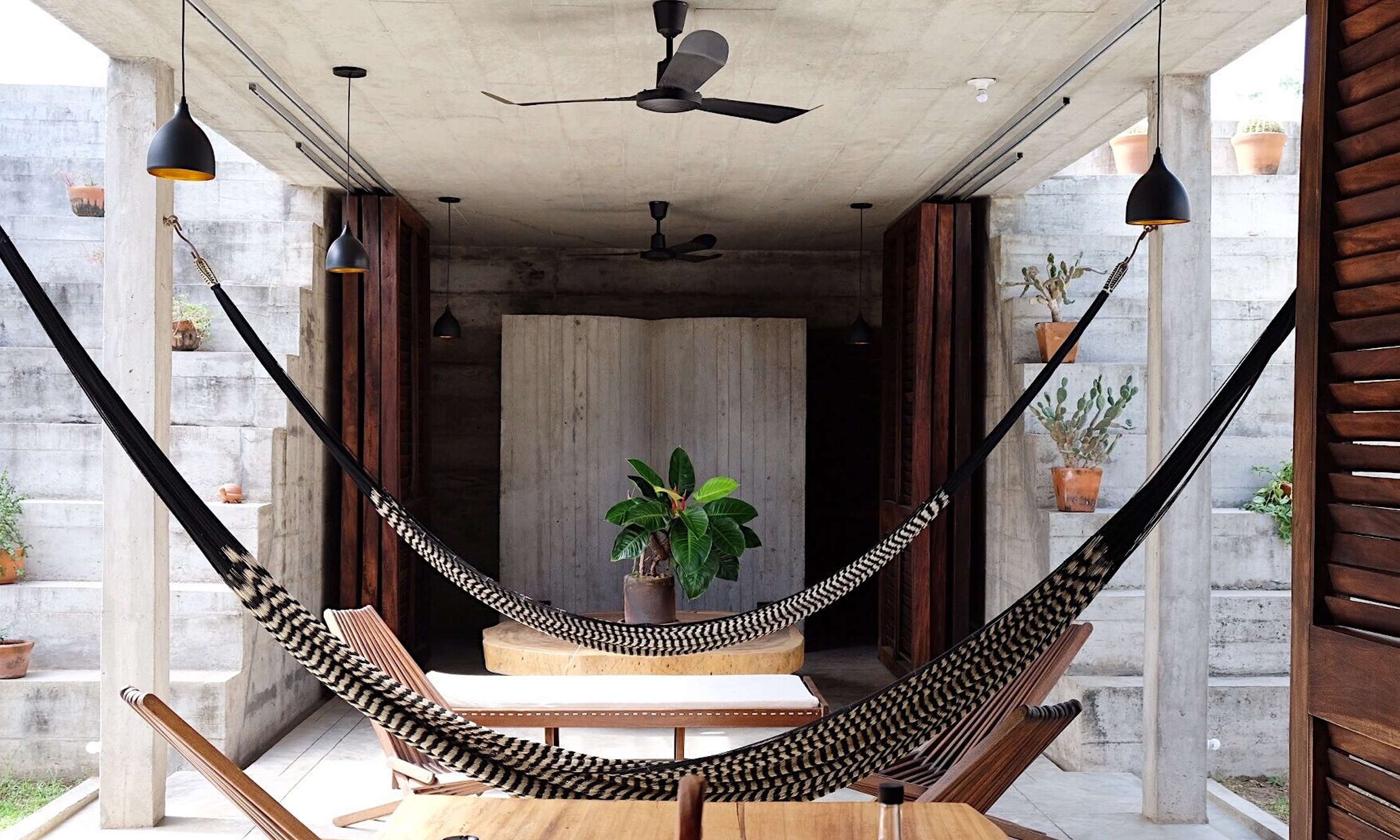 Hammocks inside Casa Zicatela