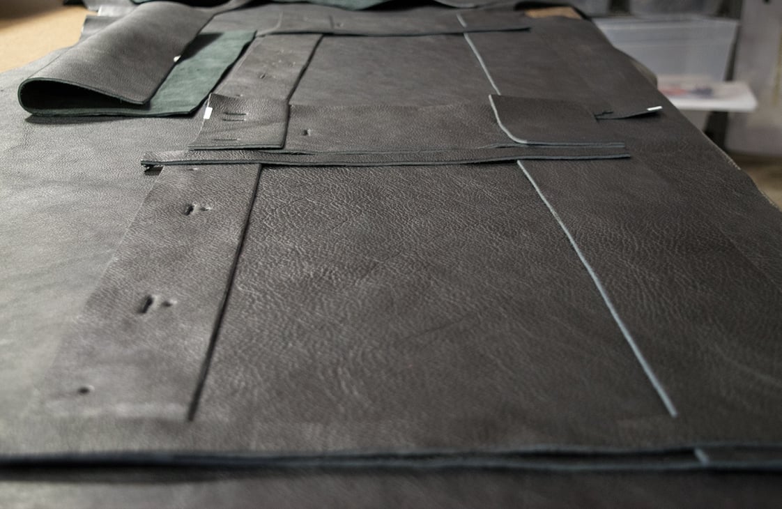 Cut pieces of the Lotuff Leather Day Tote