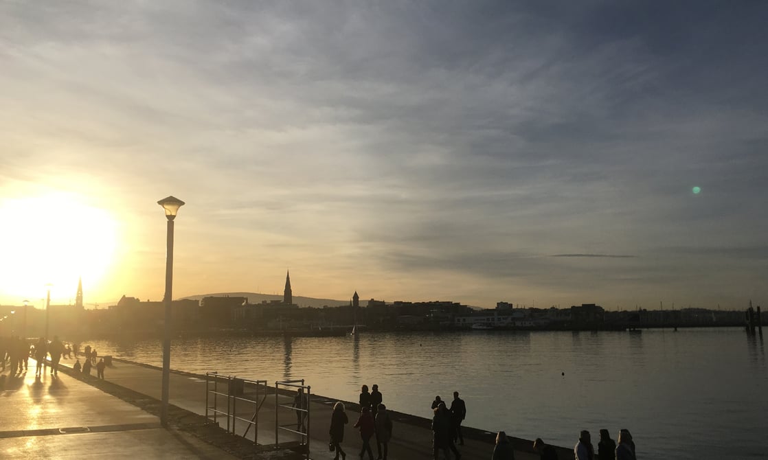 Sunset over the sea in Dún Laoghaire, Ireland