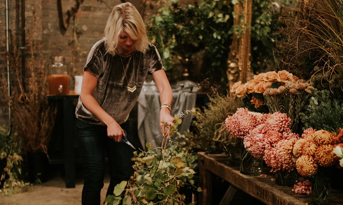 Semia Dunne of Flowers by Semia, at work in her Providence design studio 