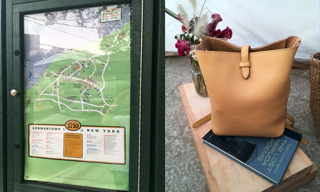 Map of Germantown and a Lotuff Leather Mini Sling in ochre