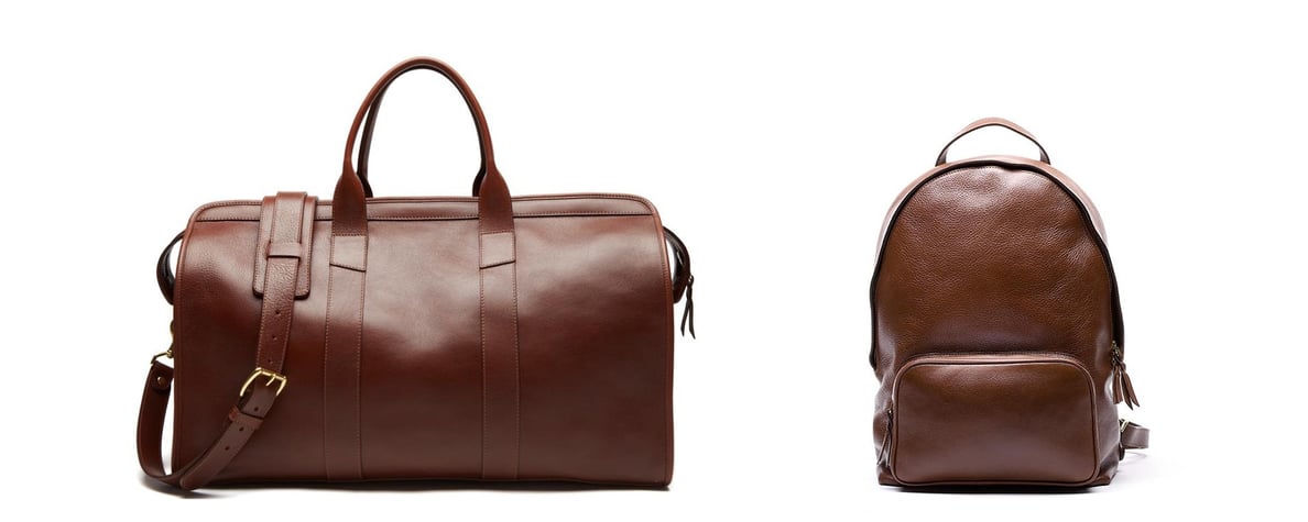 HIS bags: Lotuff Leather Duffle Travel Bag, Zipper Backpack in chestnut