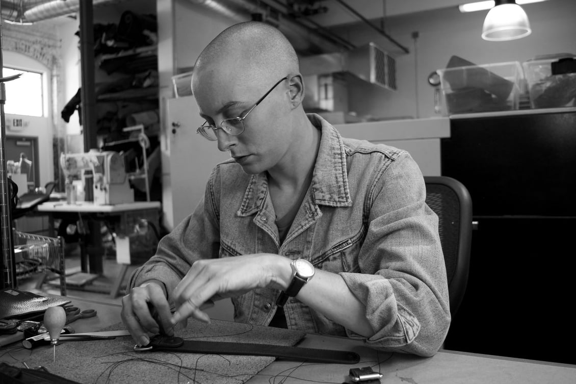 Honore working on a bag in the Lotuff studio