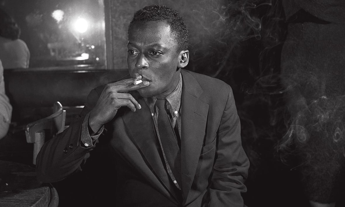 1956 photograph of Miles Davis by Jean-Pierre Leloir
