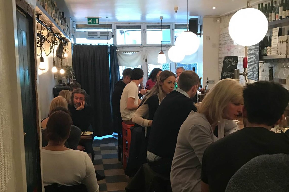 Interior of Ducksoup restaurant in London, England