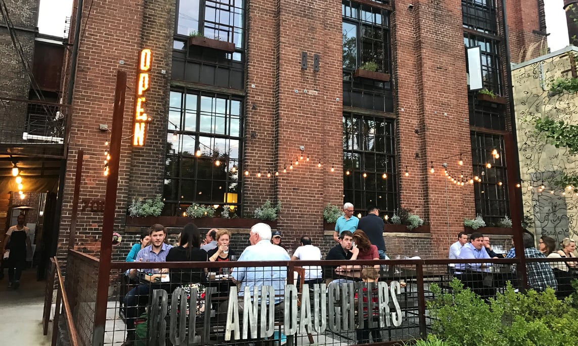 Outdoor dining at Rolf and Daughters restaurant in Nashville, Tennessee