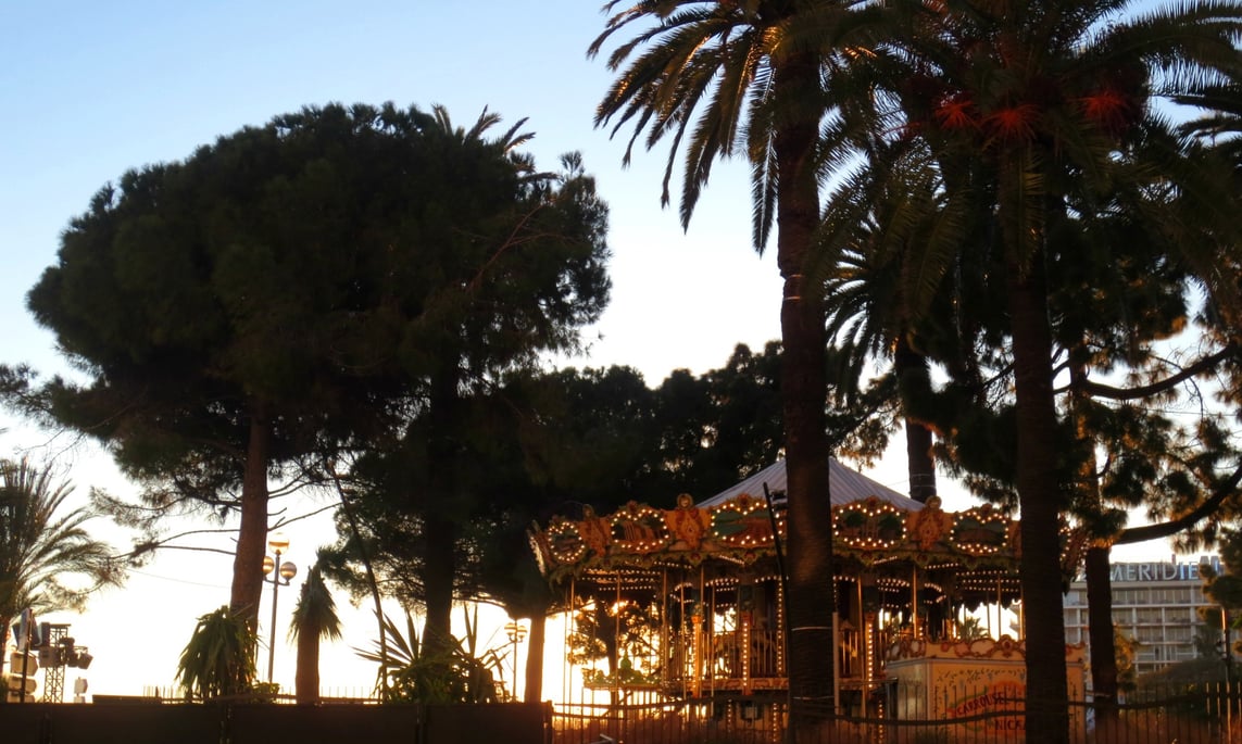 A carousel at sunset in Nice, France