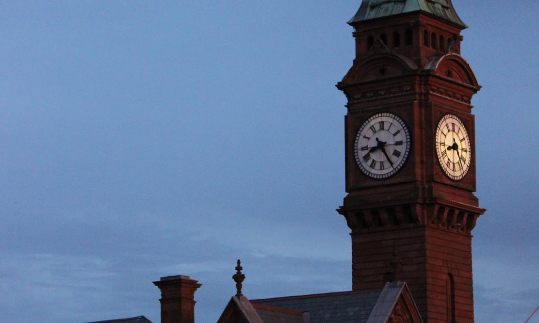 Town hall clock tower in Rathmines, Ireland