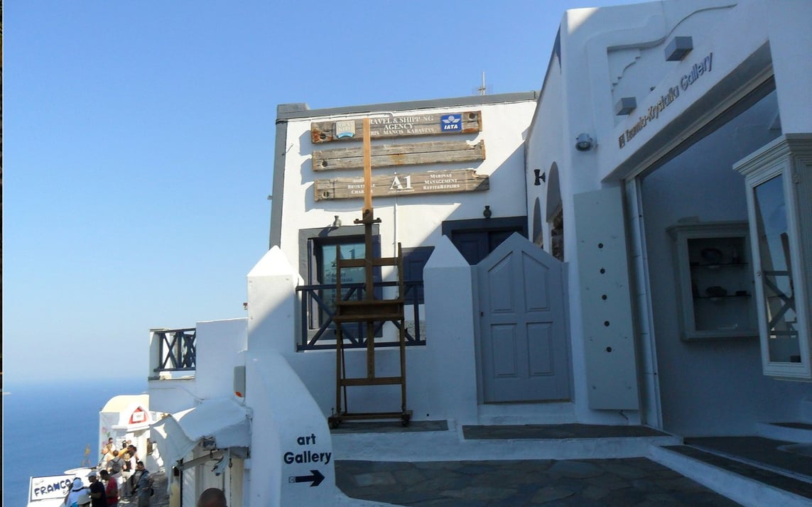 An art gallery in Oia on the island of Santorini, Greece