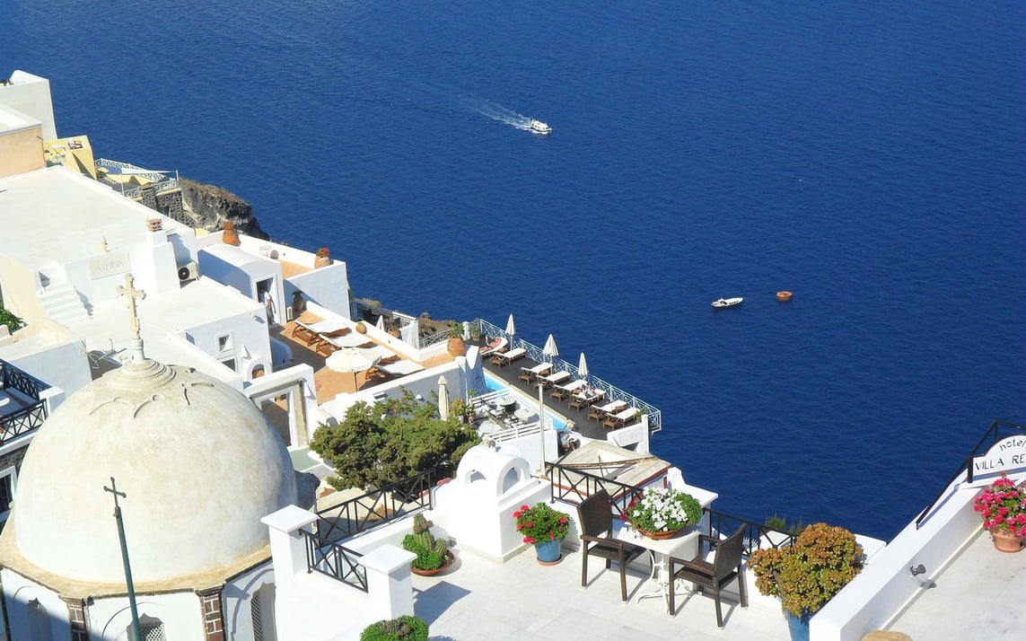 Aegean sea views from Oia on the island of Santorini, Greece