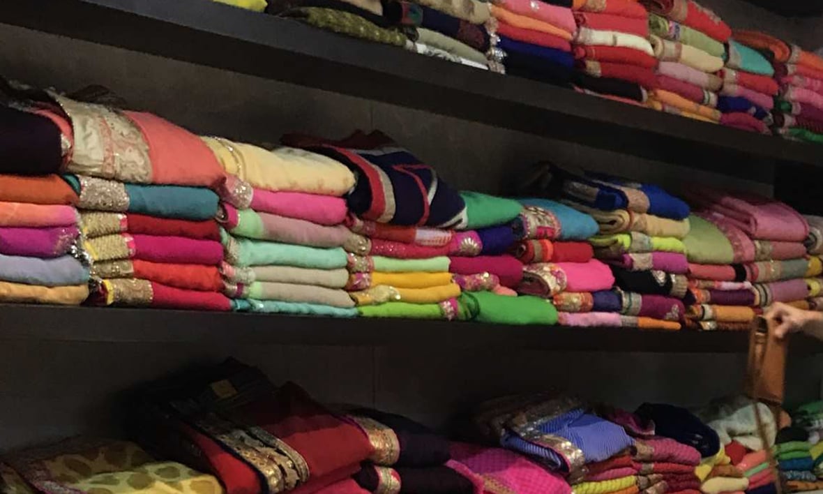 Handmade fabrics in the markets of Agra, India
