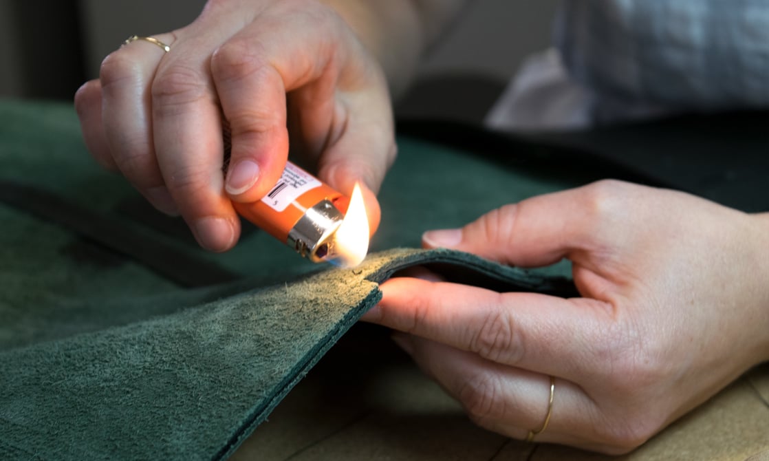 Turning and burning the Lotuff Leather Day Tote in the design studio