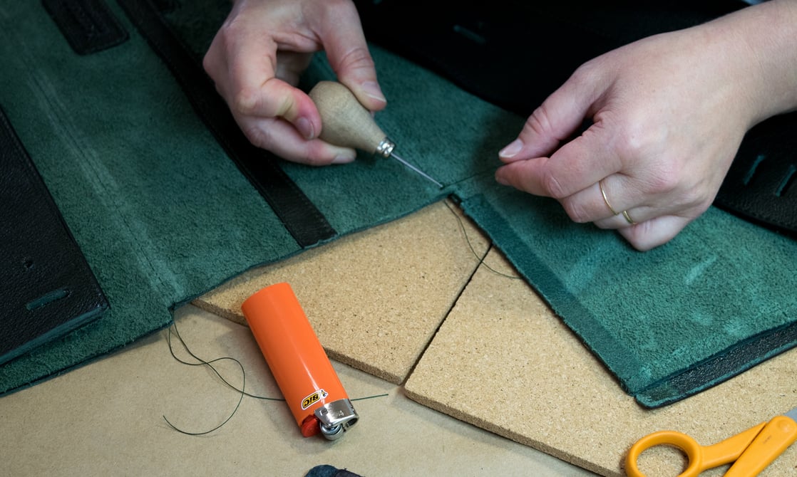 Turning and burning the Lotuff Leather Day Tote in the design studio