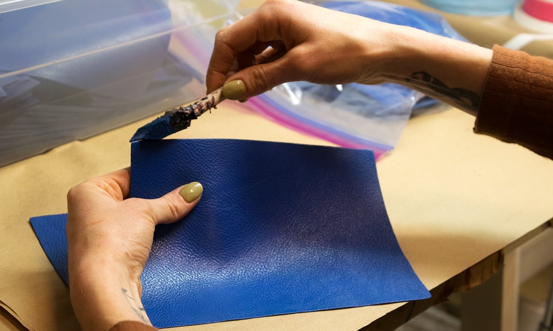 Painting the Lotuff Leather Tripp handbag in electric blue