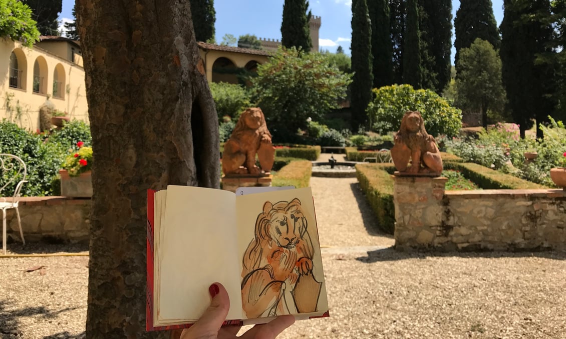 Sketching in the gardens of Florence's Villa Agape